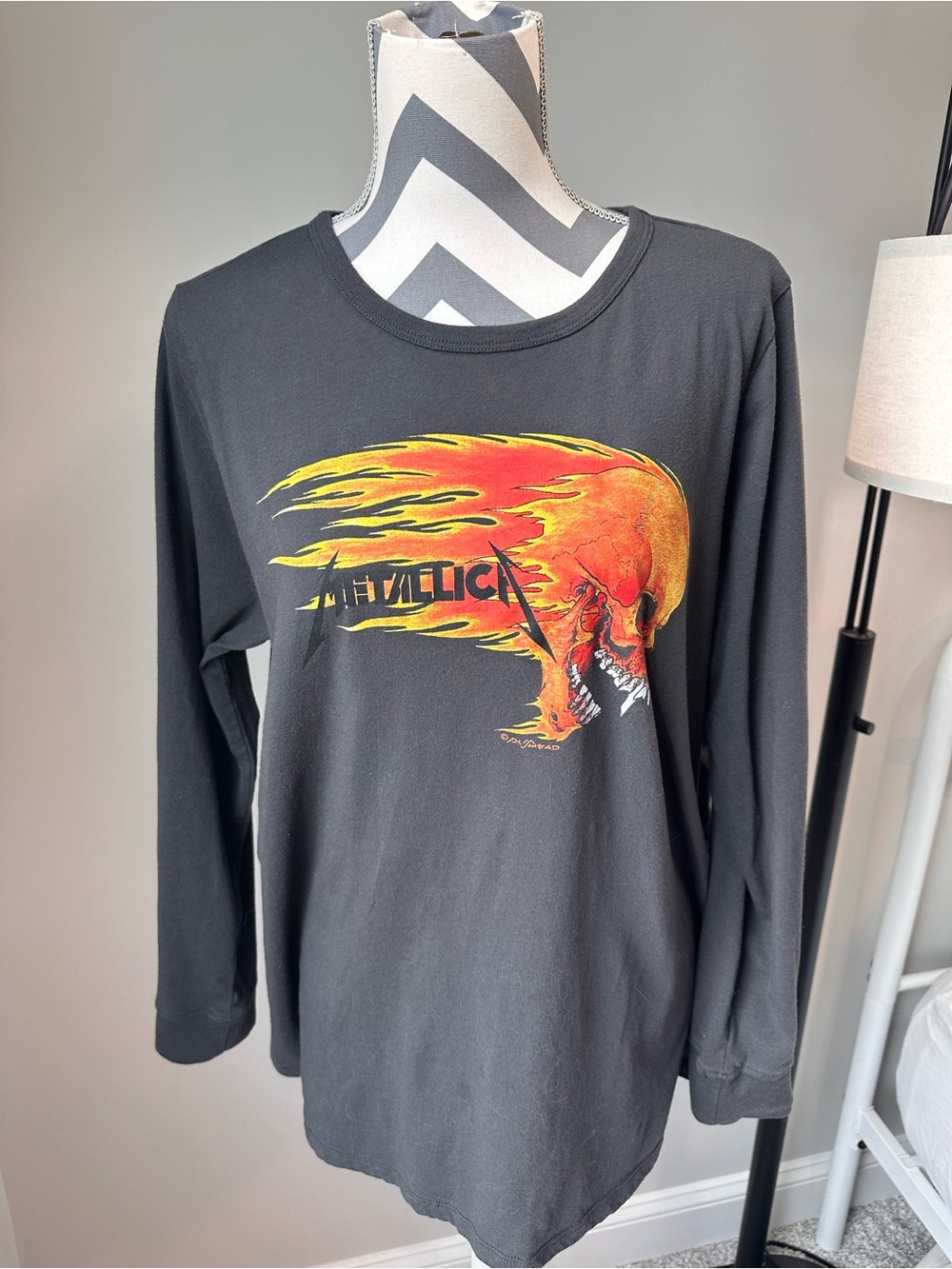 Torrid Metallica Pushead Flaming Skull Long Sleeve Shirt Washed Black Womens 2XL